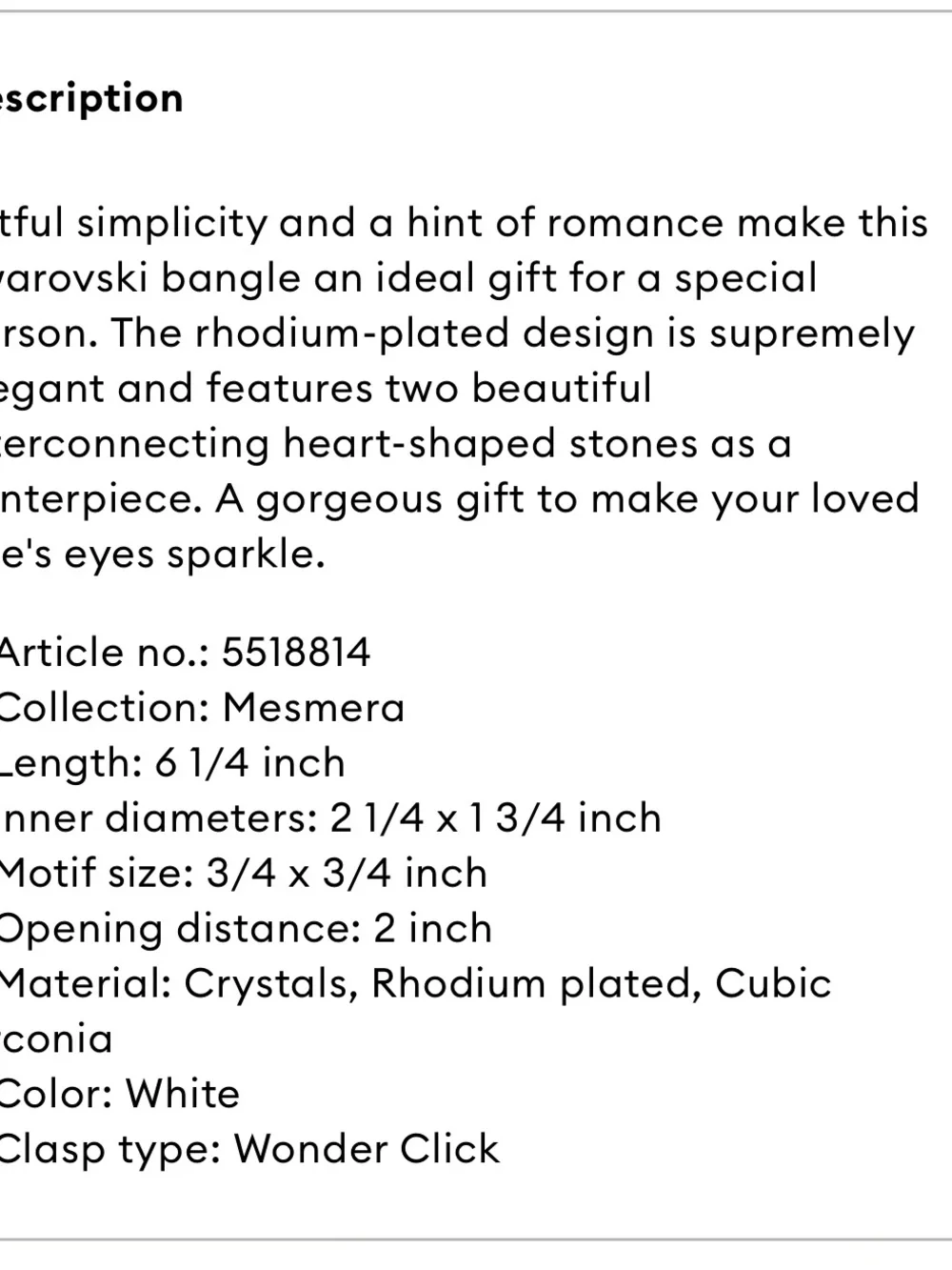 Swarovski Silver Mesmera Heart Bangle